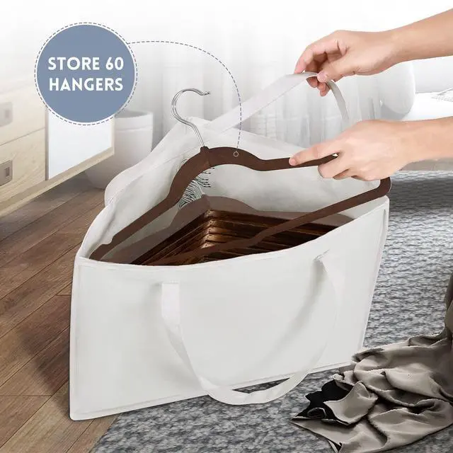 Alt view image 4 of 7 - Foldable Triangle Hanger Bag with Handles, Space Saving Organisers Tidy Storage in Closets, 18" x 13" x 13.2", White, Cotton, Linen
