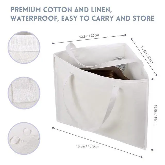 Alt view image 3 of 7 - Foldable Triangle Hanger Bag with Handles, Space Saving Organisers Tidy Storage in Closets, 18" x 13" x 13.2", White, Cotton, Linen