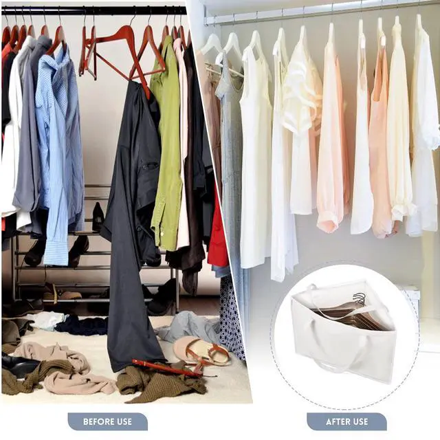 Alt view image 5 of 7 - Foldable Triangle Hanger Bag with Handles, Space Saving Organisers Tidy Storage in Closets, 18" x 13" x 13.2", White, Cotton, Linen