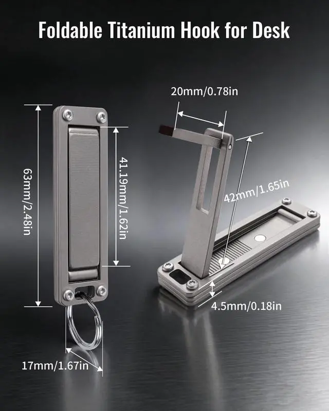 Alt view image 6 of 7 - ST5 Titanium Purse Hook for Table Foldable Bag Hanger with Anti-Slip Arm Portable Handbag Holder for Dining, Office, and Travel (Polished)