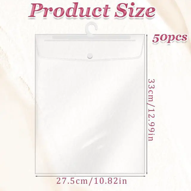 Alt view image 2 of 7 - 50 Pcs Hanging Storage Bags with Hanger 13" X11" Large Hook Clear Plastic Bags for Library Home Pharmacy Use