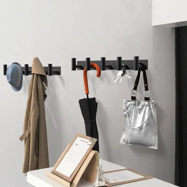 Alt view image 6 of 6 - Black Hat and Coat Wall Mount Rack 5 Hooks for Robes, Bags, Keys, and Towels Bathroom Towel Hanger Organizer (1 Pack)