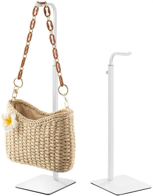 Main image of 2 Pcs Purse Holder Handbag Display Stand: Hanger Rack Showing Bags, Purses, and Wreath, Adjustable Hook Stand for Tabletop, Closet, Desk, and Retail Use for Vendors, White