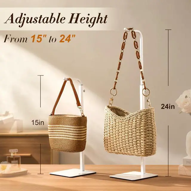 Alt view image 5 of 7 - 2 Pcs Purse Holder Handbag Display Stand: Hanger Rack Showing Bags, Purses, and Wreath, Adjustable Hook Stand for Tabletop, Closet, Desk, and Retail Use for Vendors, White