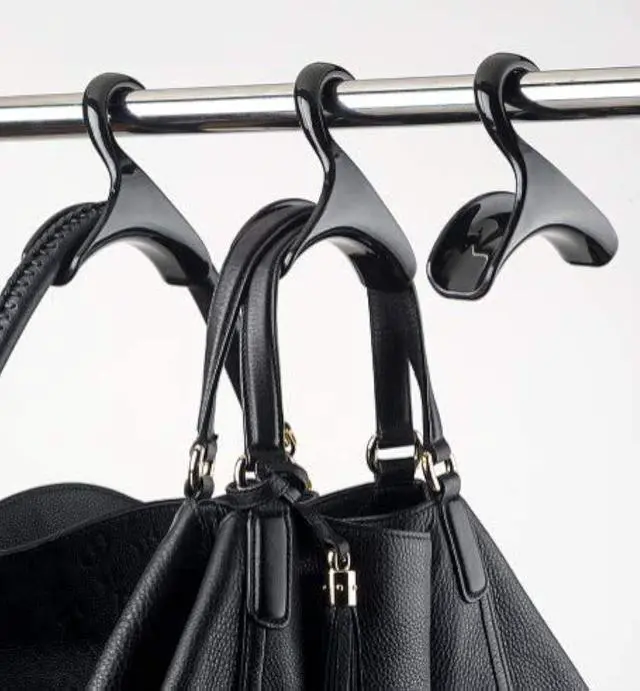 Main image of Purse Hanger for Closet - Handbag Organizer Hooks for Hanging Bags & Purses, Protecting Bag Shape & Organizing Space (3 Hangers, Black Plastic)