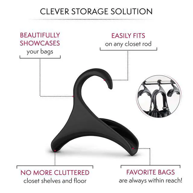 Alt view image 3 of 6 - Purse Hanger for Closet - Handbag Organizer Hooks for Hanging Bags & Purses, Protecting Bag Shape & Organizing Space (3 Hangers, Black Plastic)