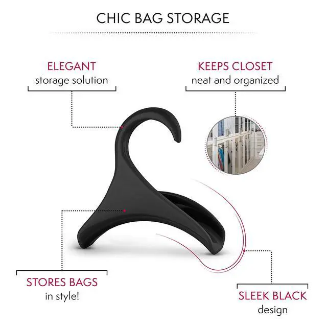 Alt view image 5 of 6 - Purse Hanger for Closet - Handbag Organizer Hooks for Hanging Bags & Purses, Protecting Bag Shape & Organizing Space (3 Hangers, Black Plastic)