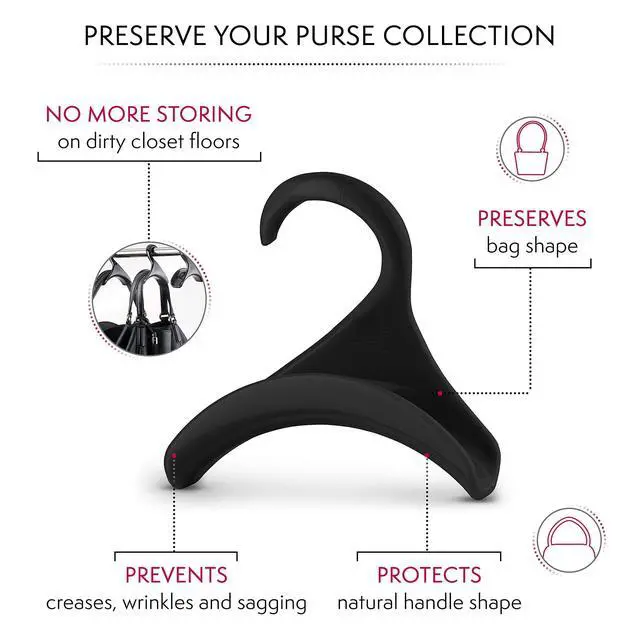 Alt view image 6 of 6 - Purse Hanger for Closet - Handbag Organizer Hooks for Hanging Bags & Purses, Protecting Bag Shape & Organizing Space (3 Hangers, Black Plastic)