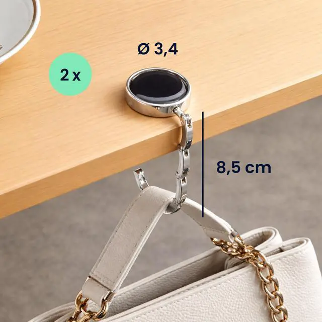 Alt view image 3 of 7 - Purse Hook for Table - Set of 2 Purse Holder - Folding Handbag Hanger - Portable Bag Holder - Bag Hooks for Desk - Table Hook Silver