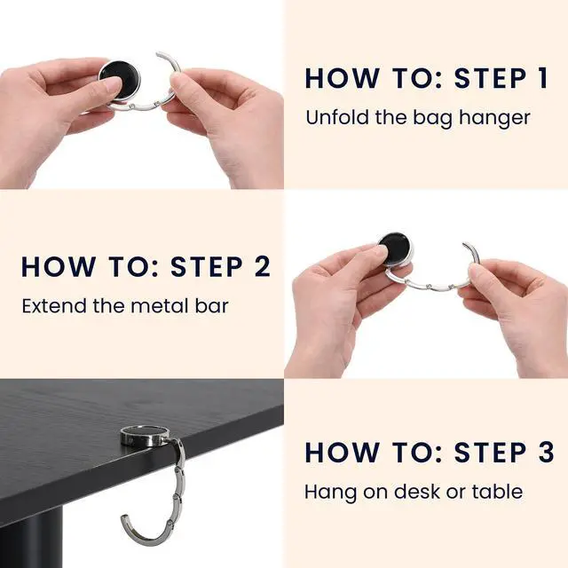 Alt view image 4 of 7 - Purse Hook for Table - Set of 2 Purse Holder - Folding Handbag Hanger - Portable Bag Holder - Bag Hooks for Desk - Table Hook Silver
