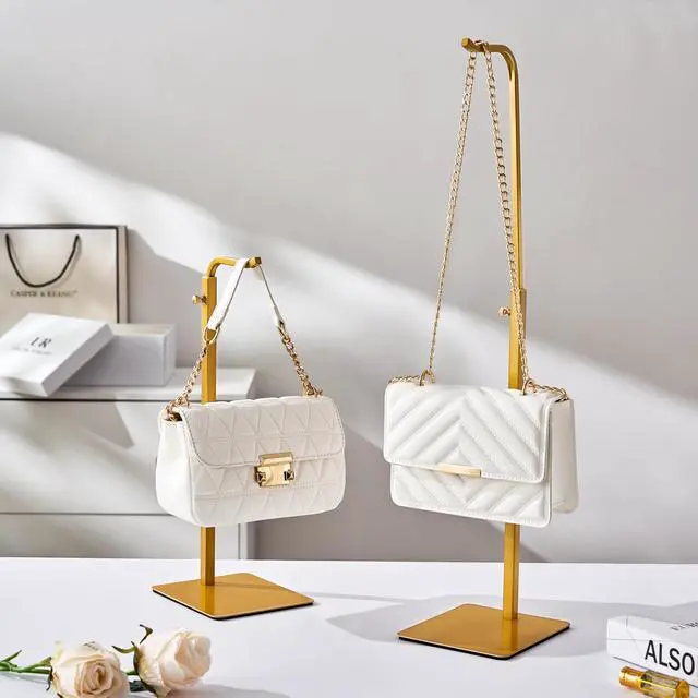 Alt view image 2 of 7 - 2 Pack Purse Holder Handbag Display Stand: Gold Hanger Rack for Bags, Purses, and Wreath, Adjustable Hook Stand for Tabletop, Closet, and Retail Use for Vendors