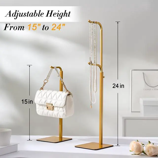 Alt view image 3 of 7 - 2 Pack Purse Holder Handbag Display Stand: Gold Hanger Rack for Bags, Purses, and Wreath, Adjustable Hook Stand for Tabletop, Closet, and Retail Use for Vendors