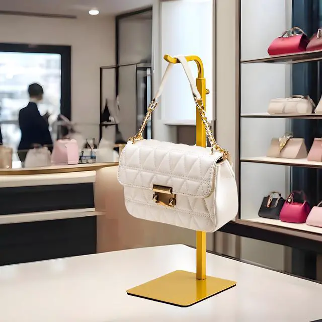 Alt view image 5 of 7 - 2 Pack Purse Holder Handbag Display Stand: Gold Hanger Rack for Bags, Purses, and Wreath, Adjustable Hook Stand for Tabletop, Closet, and Retail Use for Vendors