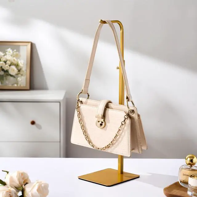 Alt view image 6 of 7 - 2 Pack Purse Holder Handbag Display Stand: Gold Hanger Rack for Bags, Purses, and Wreath, Adjustable Hook Stand for Tabletop, Closet, and Retail Use for Vendors