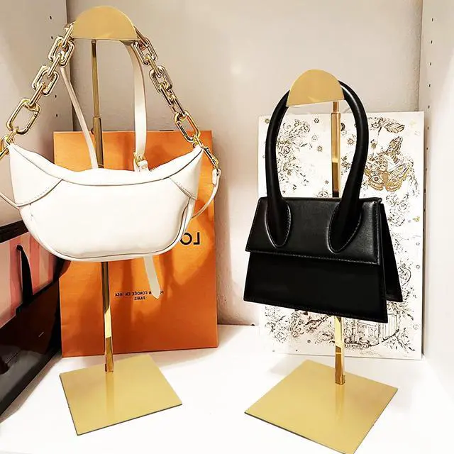 Alt view image 5 of 6 - 3 Pack Purse Holder, Purse Display Stand with Adjustable Height, Bag Stands for Display, Stainless Steel Purse Rack for Bags Organizer (Gold)