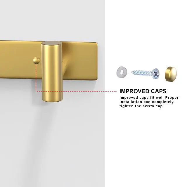 Alt view image 4 of 7 - Hat and Coat Wall Mount Rack - Hooks for Robes, Bags, Keys, and Towels - Bathroom Towel Hanger Organizer (Gold, T Shape 5 Hooks 1 Pack)