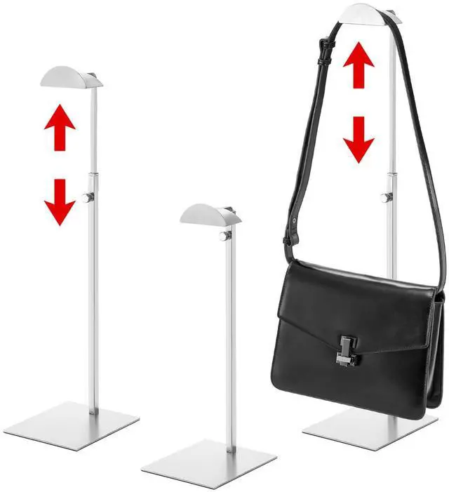 Main image of 3 Pack Purse Display Stand Stainless Steel, Adjustable Height Metal Handbag Holder Single Bag Jewelry Display Rack for Closet, Boutique Store, Silver