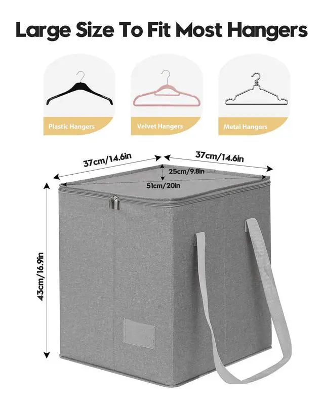 Alt view image 2 of 7 - Clothes Hanger Organizer Bag-Rigid Hanger Storage Containers with Lid for Dustproof, Large Sturdy Hanger Caddy Organizer Box with Handle