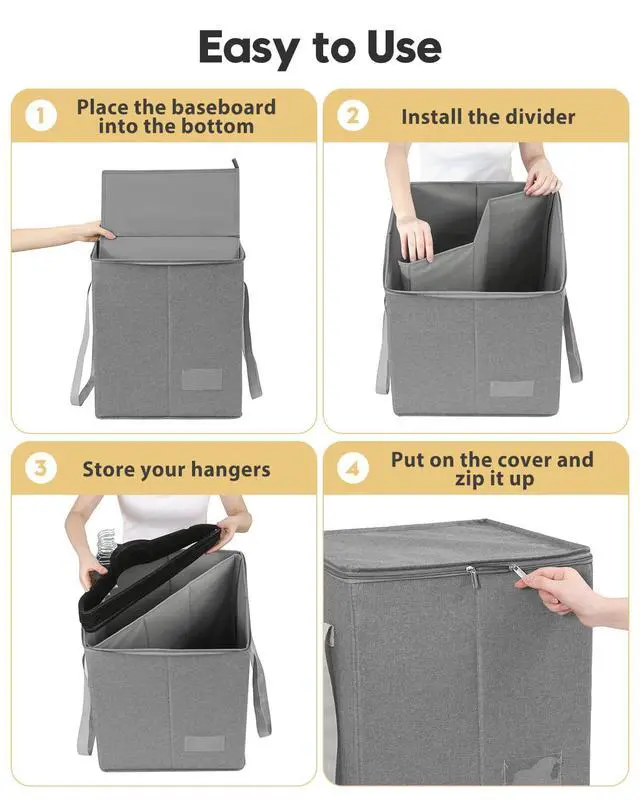 Alt view image 4 of 7 - Clothes Hanger Organizer Bag-Rigid Hanger Storage Containers with Lid for Dustproof, Large Sturdy Hanger Caddy Organizer Box with Handle