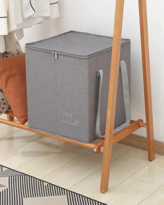 Alt view image 7 of 7 - Clothes Hanger Organizer Bag-Rigid Hanger Storage Containers with Lid for Dustproof, Large Sturdy Hanger Caddy Organizer Box with Handle