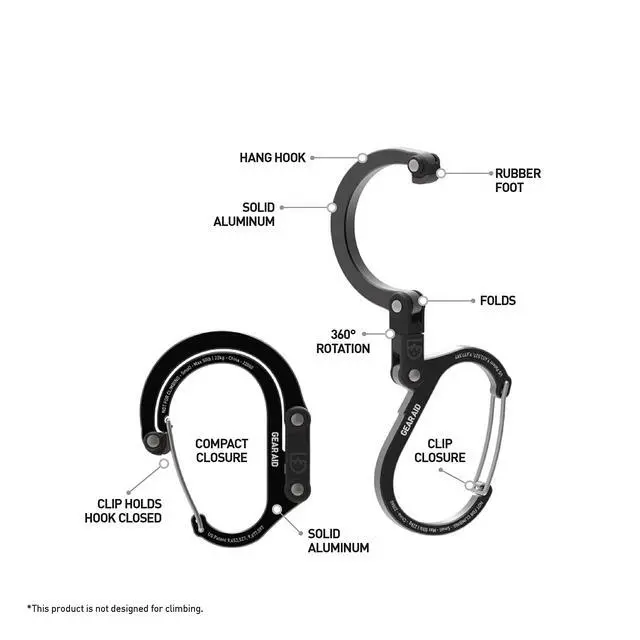 Alt view image 3 of 7 - HEROCLIP Carabiner Clip and Hook (Small) for Purse, Stroller, and Backpack, Stealth Black