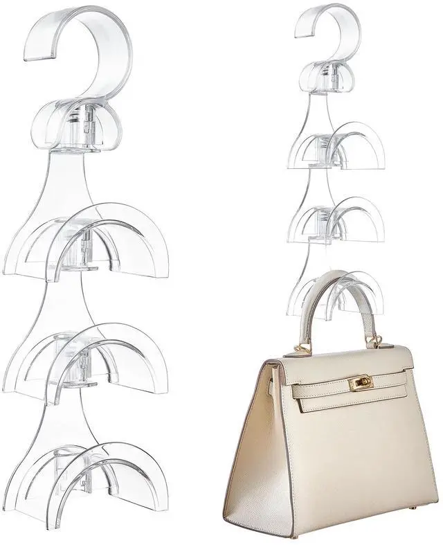 Main image of Purse Hanger Closet, 2 Pack Clear Purse Organizer for Closet, Heavy Duty Bag Holder with 6 Hooks, Space Saving Hanging Bag Organizers and Storage for Handbags, Totes