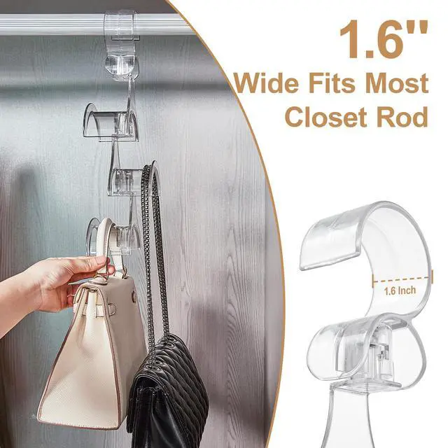 Alt view image 2 of 7 - Purse Hanger Closet, 2 Pack Clear Purse Organizer for Closet, Heavy Duty Bag Holder with 6 Hooks, Space Saving Hanging Bag Organizers and Storage for Handbags, Totes
