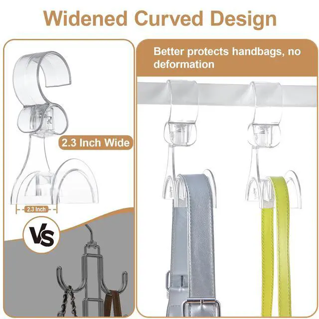 Alt view image 3 of 7 - Purse Hanger Closet, 2 Pack Clear Purse Organizer for Closet, Heavy Duty Bag Holder with 6 Hooks, Space Saving Hanging Bag Organizers and Storage for Handbags, Totes