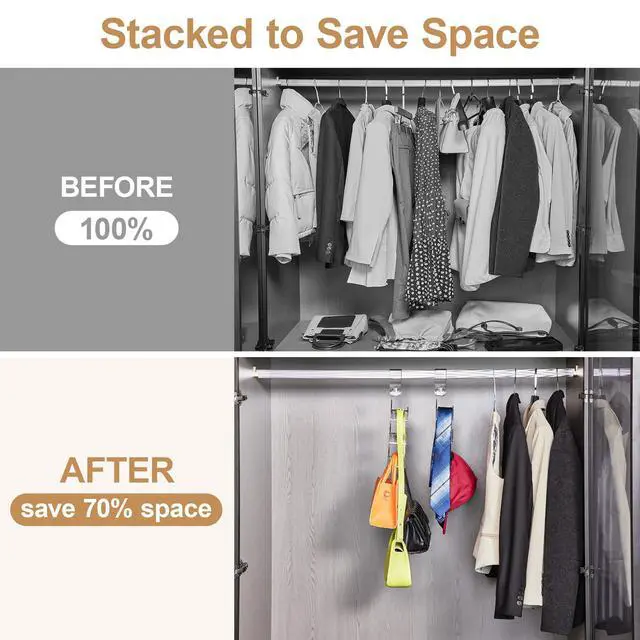 Alt view image 6 of 7 - Purse Hanger Closet, 2 Pack Clear Purse Organizer for Closet, Heavy Duty Bag Holder with 6 Hooks, Space Saving Hanging Bag Organizers and Storage for Handbags, Totes