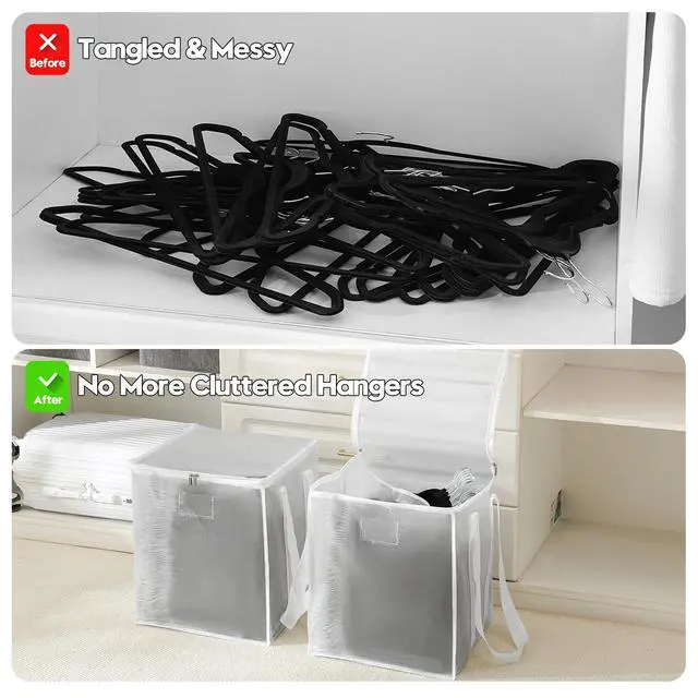 Alt view image 2 of 7 - 2-Pack Large Clothes Hanger Organizer Bag with Lid & Handles, Dustproof Hanger Storage with 2 Compartments, Space Saving for Closet & Laundry Room