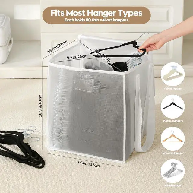 Alt view image 4 of 7 - 2-Pack Large Clothes Hanger Organizer Bag with Lid & Handles, Dustproof Hanger Storage with 2 Compartments, Space Saving for Closet & Laundry Room