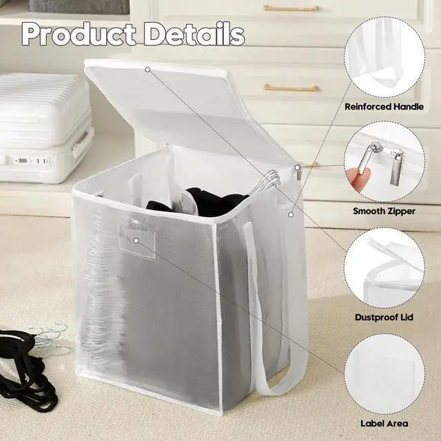 Alt view image 6 of 7 - 2-Pack Large Clothes Hanger Organizer Bag with Lid & Handles, Dustproof Hanger Storage with 2 Compartments, Space Saving for Closet & Laundry Room