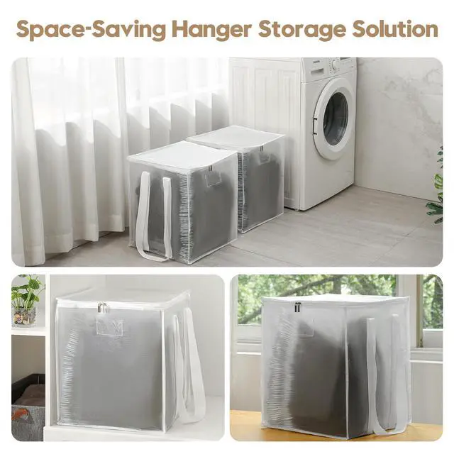 Alt view image 7 of 7 - 2-Pack Large Clothes Hanger Organizer Bag with Lid & Handles, Dustproof Hanger Storage with 2 Compartments, Space Saving for Closet & Laundry Room
