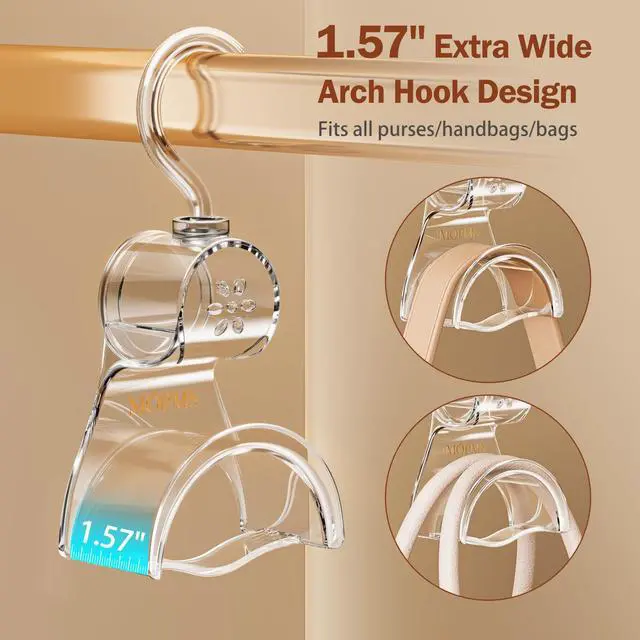 Alt view image 2 of 7 - 3 Pieces Clear Purse Hanger Closet, Luxury Crystal Bag Hangers Hooks with 360-Degree Rotation, Durable Handbag Backpack Purse Organizer for Closet