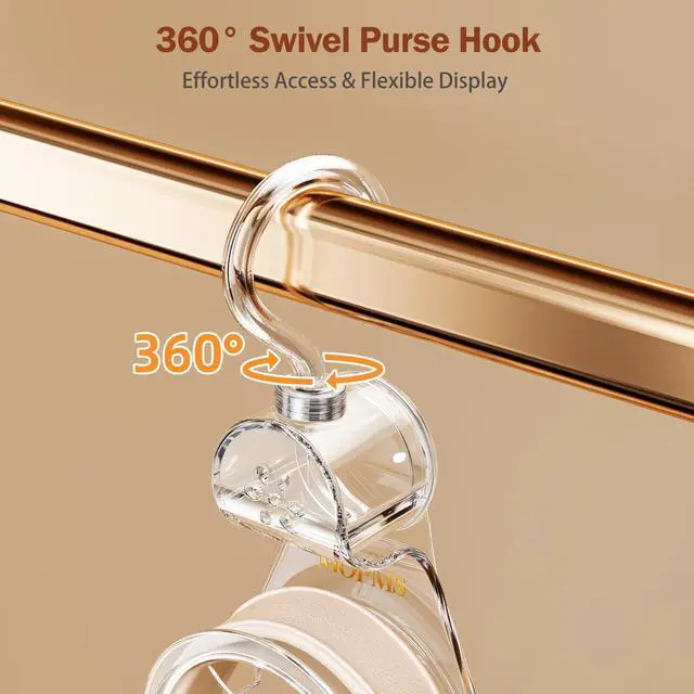 Alt view image 3 of 7 - 3 Pieces Clear Purse Hanger Closet, Luxury Crystal Bag Hangers Hooks with 360-Degree Rotation, Durable Handbag Backpack Purse Organizer for Closet