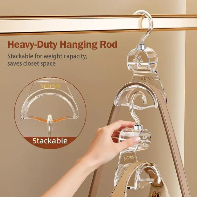 Alt view image 7 of 7 - 3 Pieces Clear Purse Hanger Closet, Luxury Crystal Bag Hangers Hooks with 360-Degree Rotation, Durable Handbag Backpack Purse Organizer for Closet