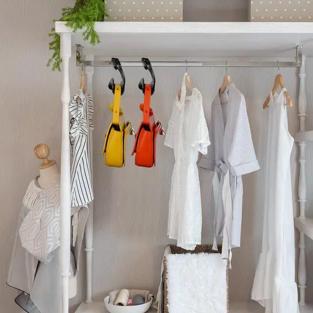 Alt view image 5 of 7 - 18 Pcs Purse Hanger Hook Acrylic Bag Rack Holder for Bag Hanger Handbag Tote Hook Closet Organizer Storage Over The Closet Rod Backpacks Satchels Crossovers Tote (Black)