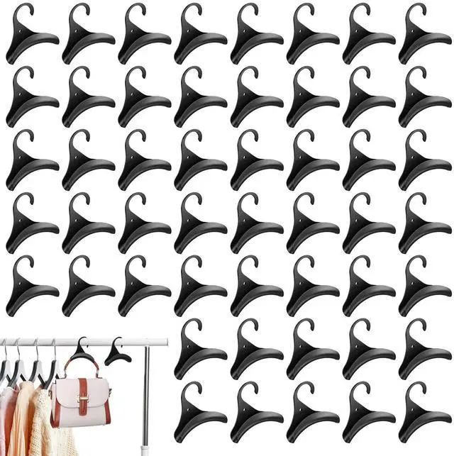 Main image of 50 Pcs Purse Hanger Hook Bag Hanger for Closet Organizer Storage Black Plastic Holder for Handbags Backpacks Totes Satchels