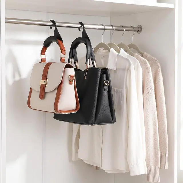 Alt view image 5 of 7 - 50 Pcs Purse Hanger Hook Bag Hanger for Closet Organizer Storage Black Plastic Holder for Handbags Backpacks Totes Satchels