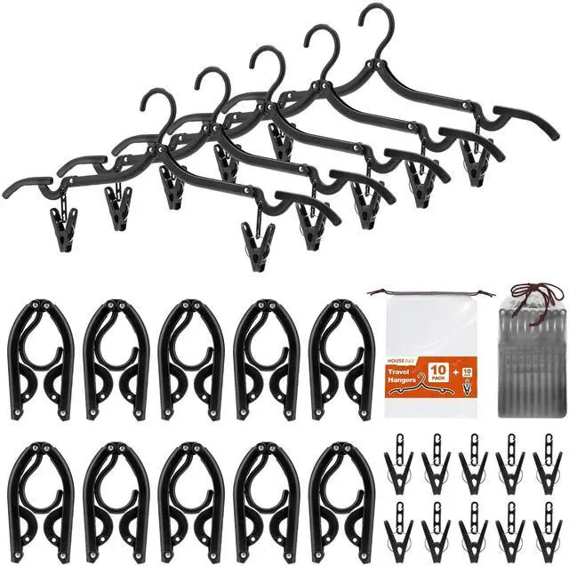 Main image of 10 Pack Travel Hangers with Clips, Cruise Essentials 2026, Black Foldable Hangers for Pants Skirt, Lightweight Portable Collapsible Clothes Hangers Space Saving Set for Hotel, RV, Dorm