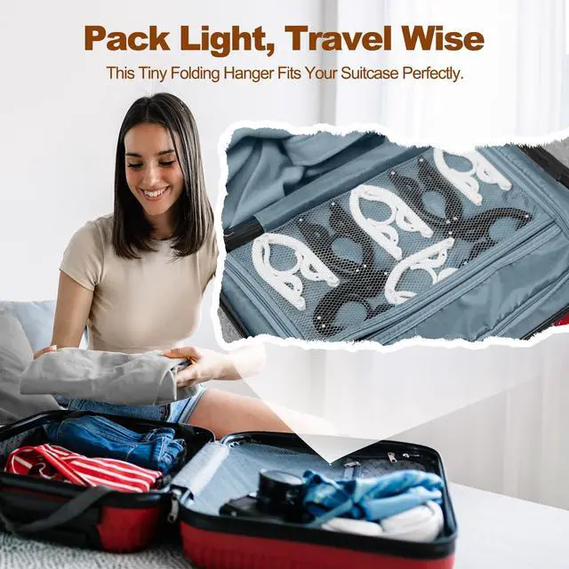 Alt view image 2 of 7 - 10 Pack Travel Hangers with Clips, Cruise Essentials 2026, Black Foldable Hangers for Pants Skirt, Lightweight Portable Collapsible Clothes Hangers Space Saving Set for Hotel, RV, Dorm
