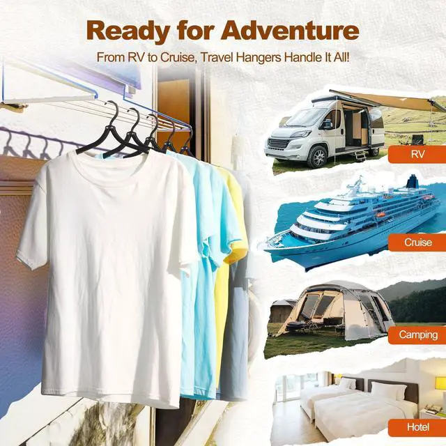 Alt view image 3 of 7 - 10 Pack Travel Hangers with Clips, Cruise Essentials 2026, Black Foldable Hangers for Pants Skirt, Lightweight Portable Collapsible Clothes Hangers Space Saving Set for Hotel, RV, Dorm