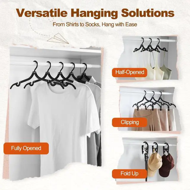 Alt view image 5 of 7 - 10 Pack Travel Hangers with Clips, Cruise Essentials 2026, Black Foldable Hangers for Pants Skirt, Lightweight Portable Collapsible Clothes Hangers Space Saving Set for Hotel, RV, Dorm