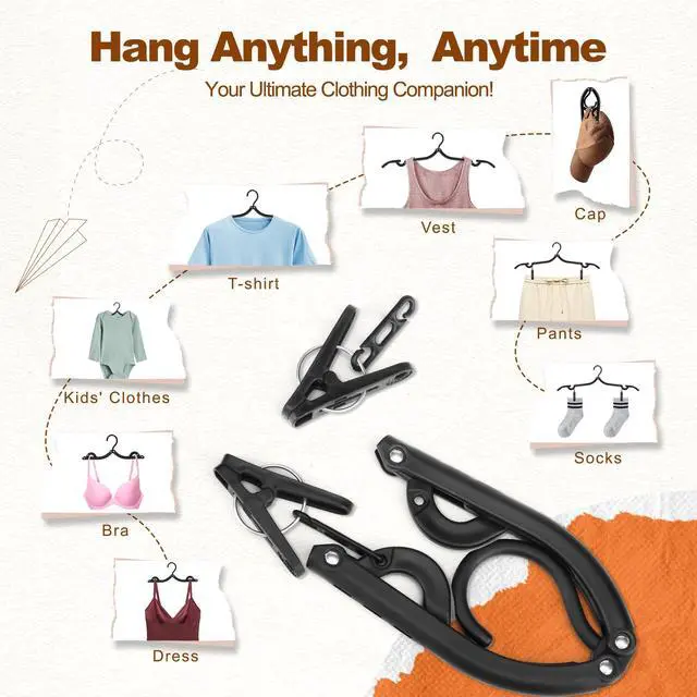 Alt view image 6 of 7 - 10 Pack Travel Hangers with Clips, Cruise Essentials 2026, Black Foldable Hangers for Pants Skirt, Lightweight Portable Collapsible Clothes Hangers Space Saving Set for Hotel, RV, Dorm
