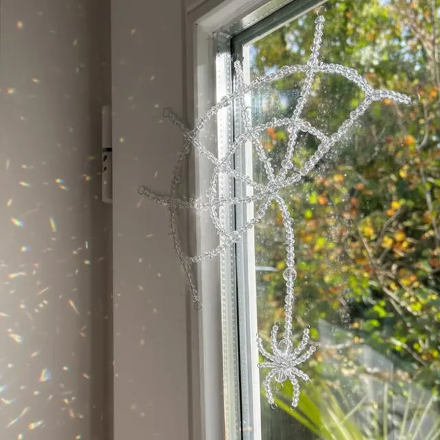 Alt view image 5 of 6 - Large Christmas Crystal Spider Decoration Hanging Spiderweb Door Topper Decor Spiderweb Suncatcher with Crystal Spider for Christmas Winter Holiday Decor Gift