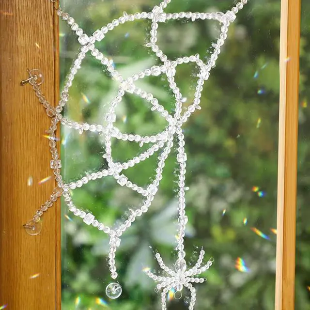 Alt view image 4 of 6 - Large Christmas Crystal Spider Decoration Hanging Spiderweb Door Topper Decor Spiderweb Suncatcher with Crystal Spider for Christmas Winter Holiday Decor Gift