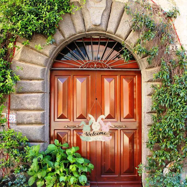 Alt view image 4 of 7 - Easter Decorations Door Sign,Wooden Cute Bunny Welcome Easter Door Hanger Easter Door Wreath Hanging Ornament Plaque Rabbit Sign for Farmhouse Home Front Door Porch Wall Window Garden Spring Decor