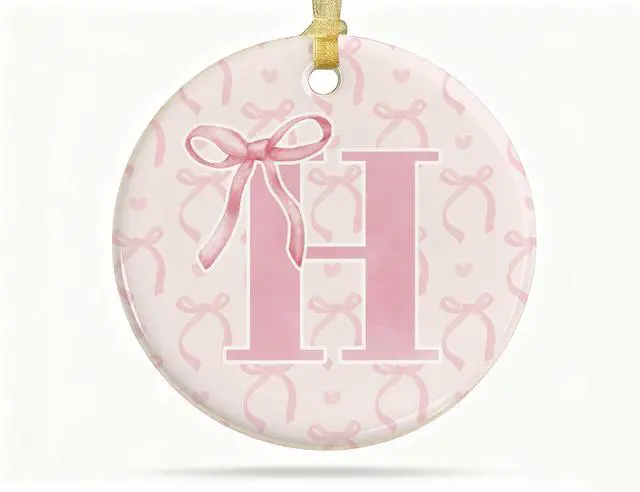 Main image of Initial Personalized Gifts for Women,Pink Ornaments for Christmas Tree,Pink Bow Ornaments for Tree Home Coquette Room Birthday Party Front Door Holiday Decor Hanging Ornaments Keepsake (H)