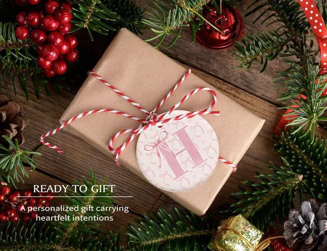 Alt view image 5 of 6 - Initial Personalized Gifts for Women,Pink Ornaments for Christmas Tree,Pink Bow Ornaments for Tree Home Coquette Room Birthday Party Front Door Holiday Decor Hanging Ornaments Keepsake (H)