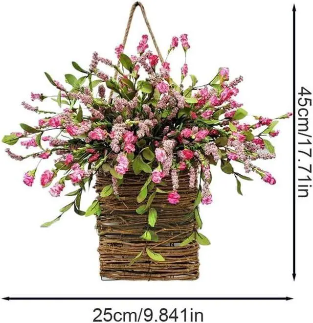Alt view image 7 of 7 - Pink Berry Wildflower Door Hanger Basket Wreath - Spring & Summer Front Door Decor, Mother's Day Hanging Ornament, Seasonal Welcome Basket for Weddings, Parties, Home Decoration
